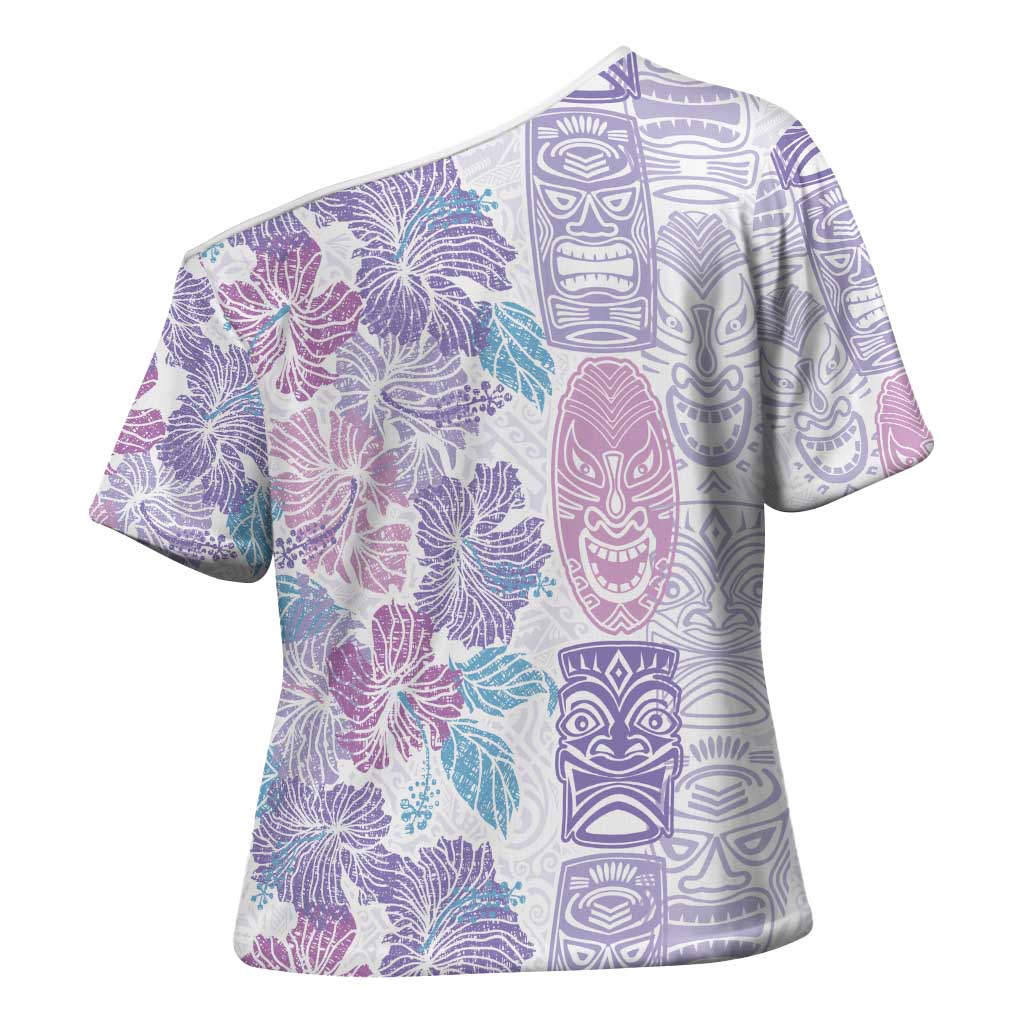 Christmas Aloha Hawaii Tiki Cross Shoulder Shirt Hibiscus Winter Colors - Polynesian Pride