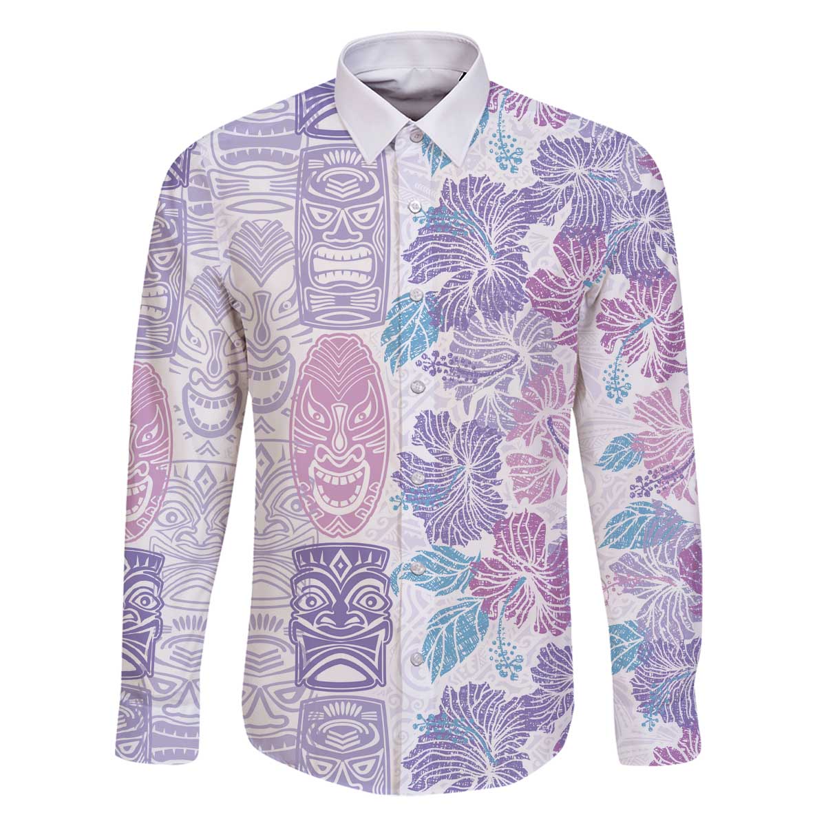 Christmas Aloha Hawaii Tiki Family Matching Off The Shoulder Long Sleeve Dress and Hawaiian Shirt Hibiscus Winter Colors - Polynesian Pride