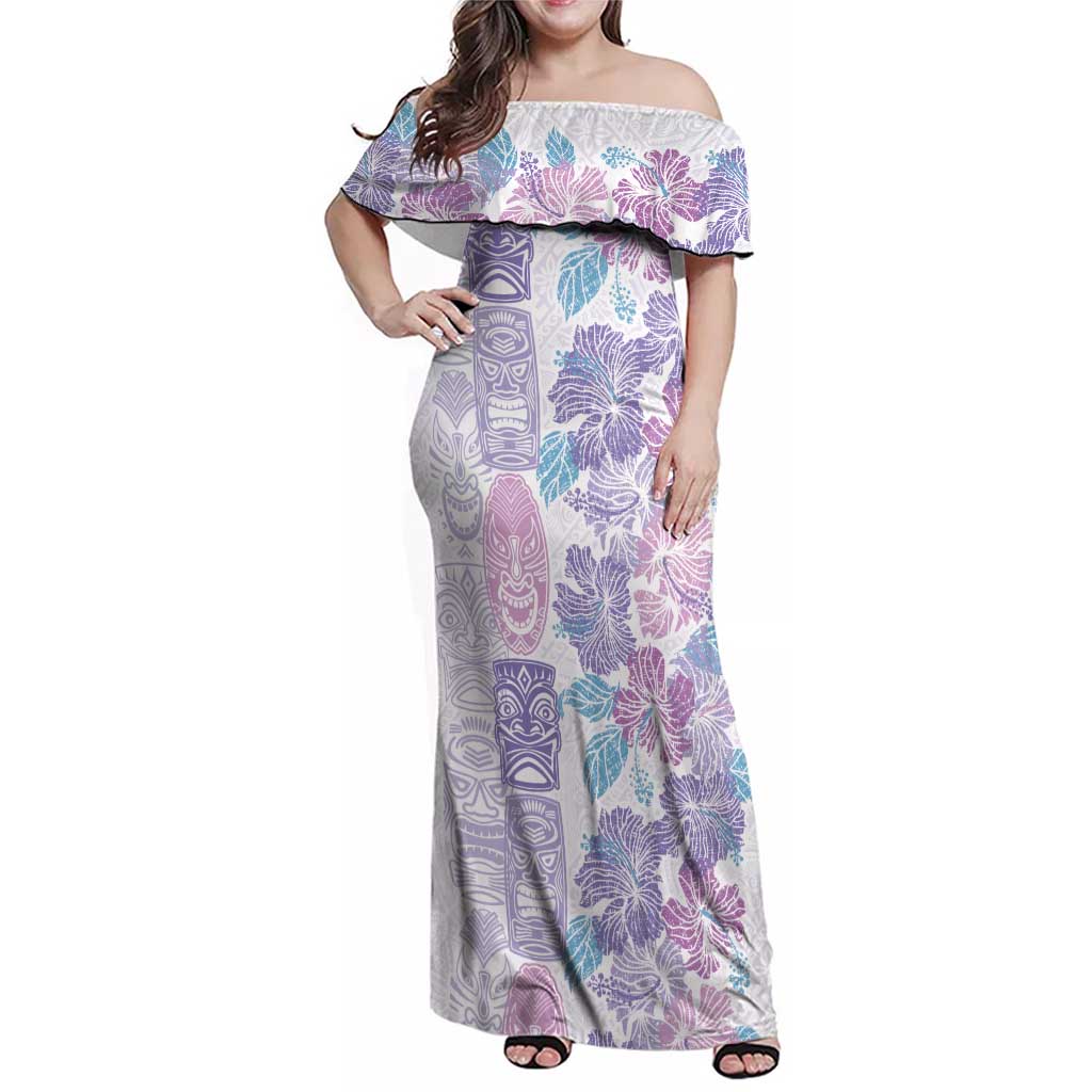 Christmas Aloha Hawaii Tiki Family Matching Off Shoulder Maxi Dress and Hawaiian Shirt Hibiscus Winter Colors - Polynesian Pride
