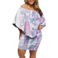 Christmas Aloha Hawaii Tiki Family Matching Off Shoulder Short Dress and Hawaiian Shirt Hibiscus Winter Colors - Polynesian Pride