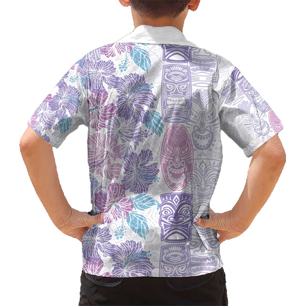 Christmas Aloha Hawaii Tiki Family Matching Short Sleeve Bodycon Dress and Hawaiian Shirt Hibiscus Winter Colors - Polynesian Pride