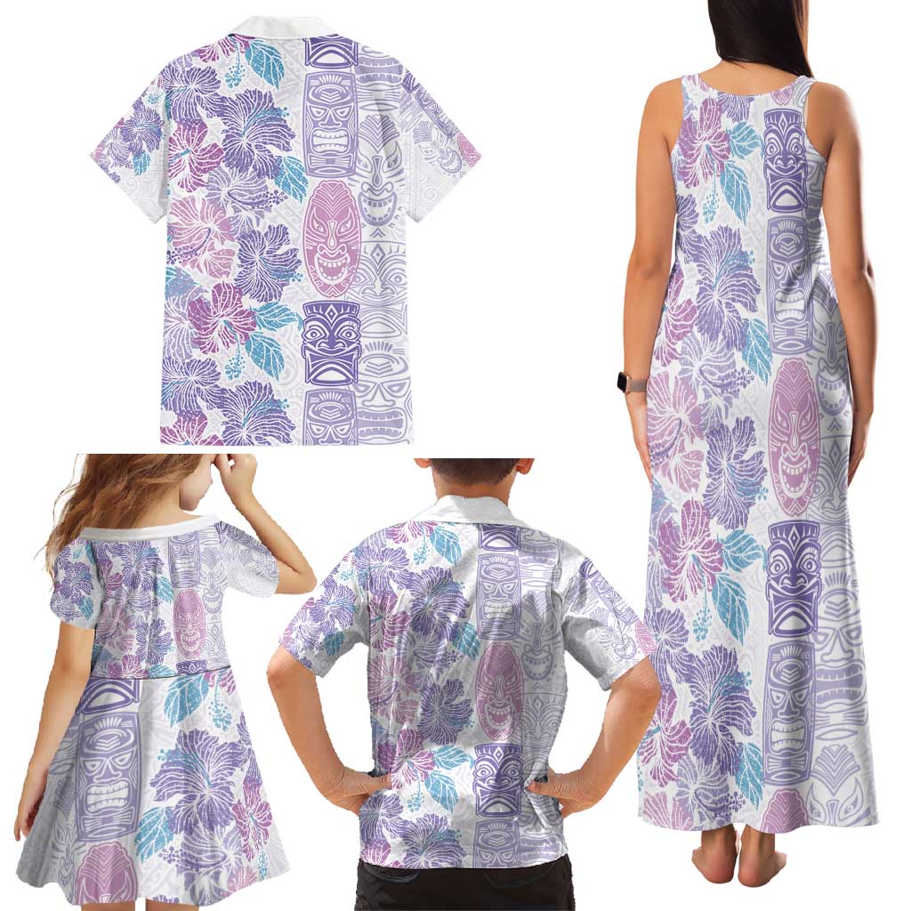 Christmas Aloha Hawaii Tiki Family Matching Tank Maxi Dress and Hawaiian Shirt Hibiscus Winter Colors - Polynesian Pride