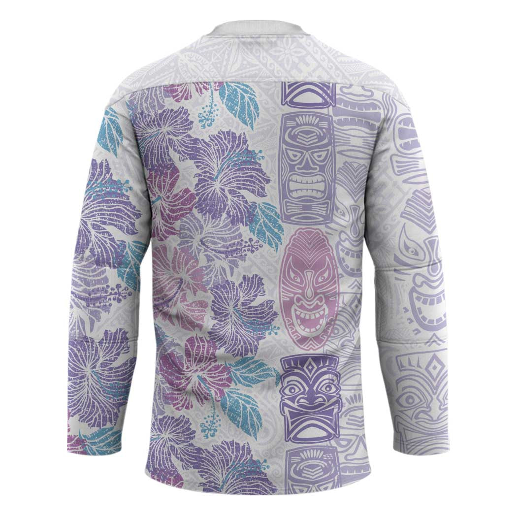 Christmas Aloha Hawaii Tiki Hockey Jersey Hibiscus Winter Colors - Polynesian Pride