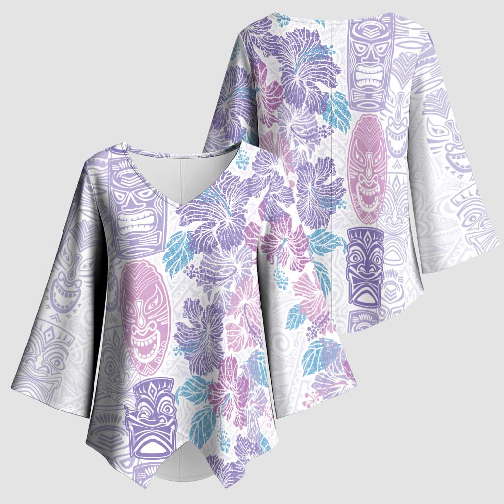 Christmas Aloha Hawaii Tiki Kimono Sleeve Blouse Hibiscus Winter Colors - Polynesian Pride