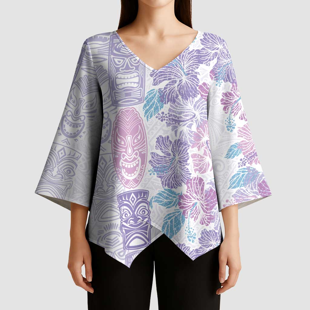 Christmas Aloha Hawaii Tiki Kimono Sleeve Blouse Hibiscus Winter Colors - Polynesian Pride