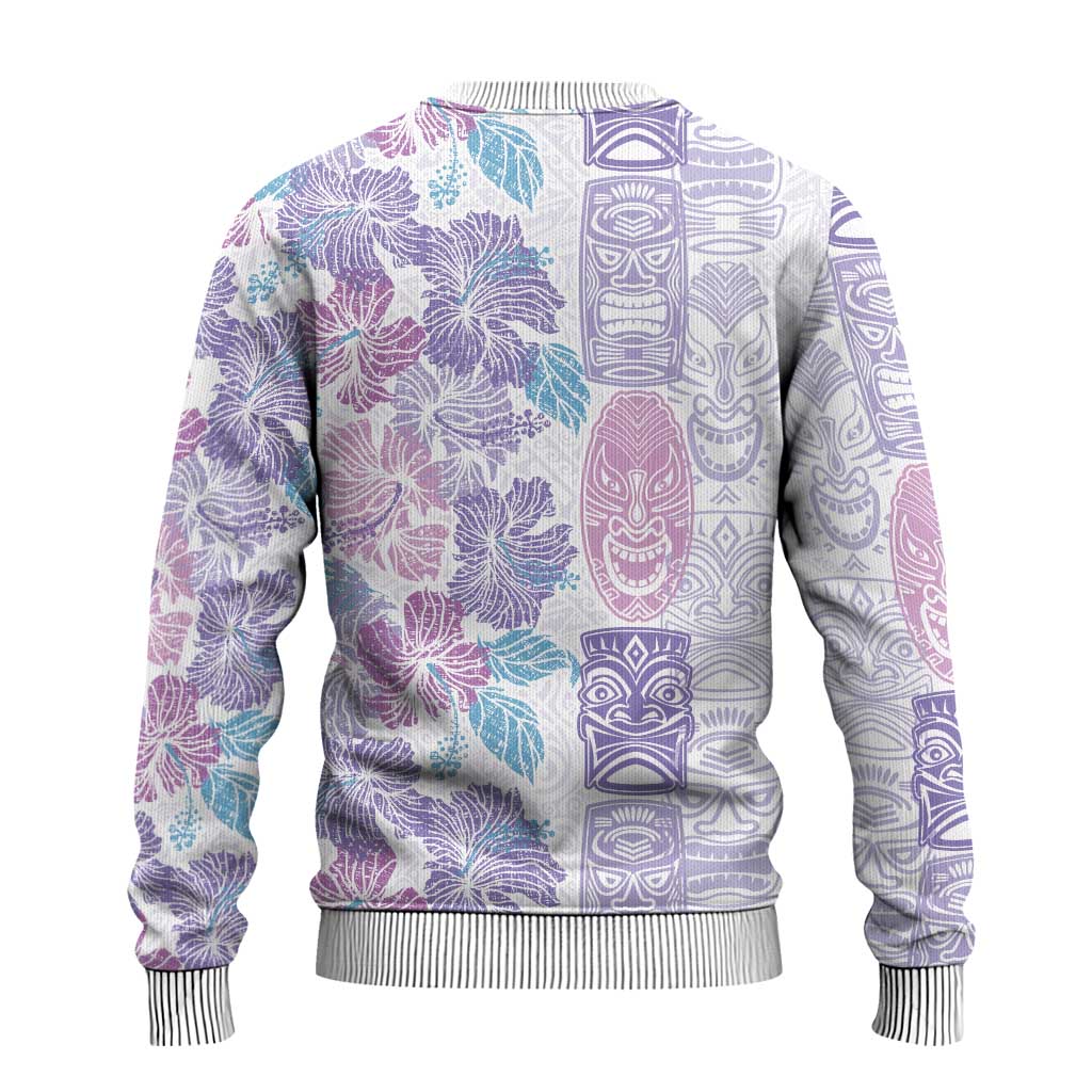 Christmas Aloha Hawaii Tiki Ugly Christmas Sweater Hibiscus Winter Colors - Polynesian Pride