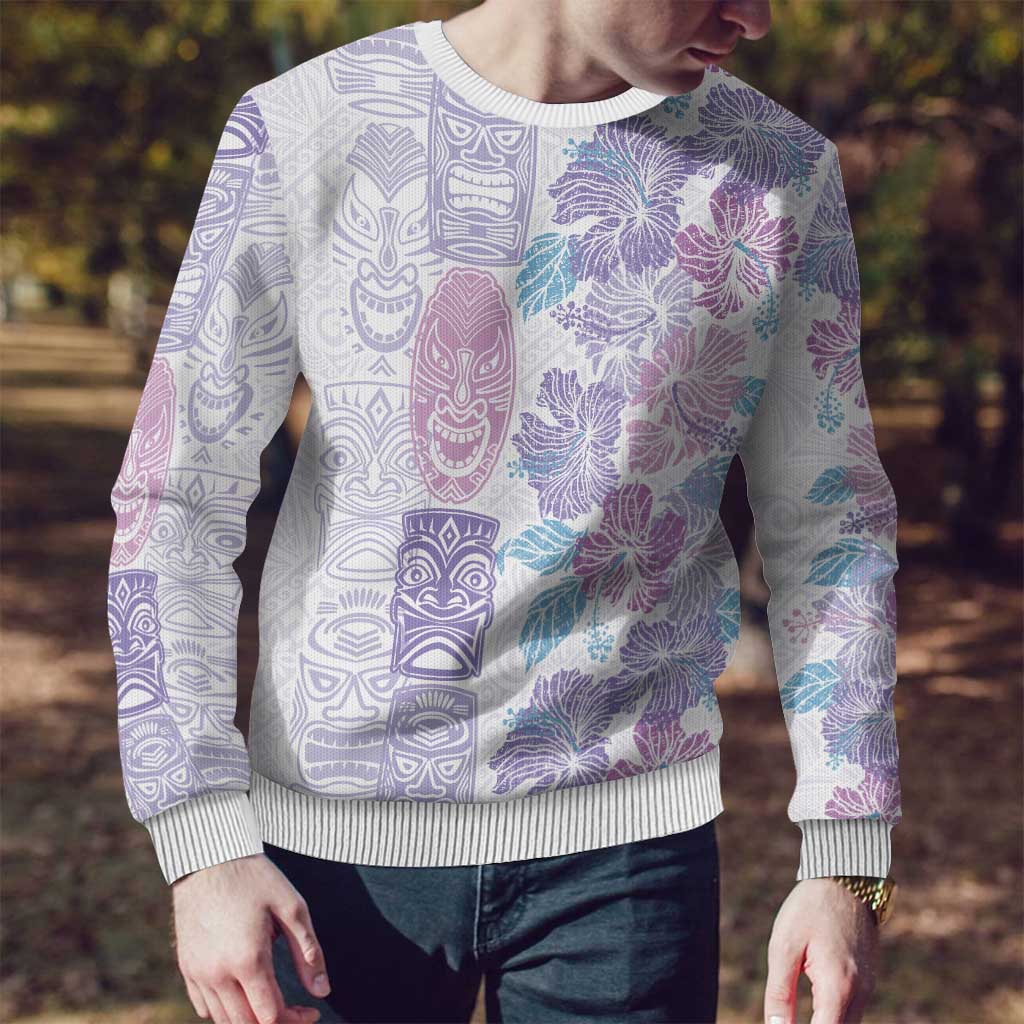 Christmas Aloha Hawaii Tiki Ugly Christmas Sweater Hibiscus Winter Colors - Polynesian Pride