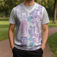 Christmas Aloha Hawaii Tiki Christmas Knitted V-Neck Vest Hibiscus Winter Colors - Polynesian Pride