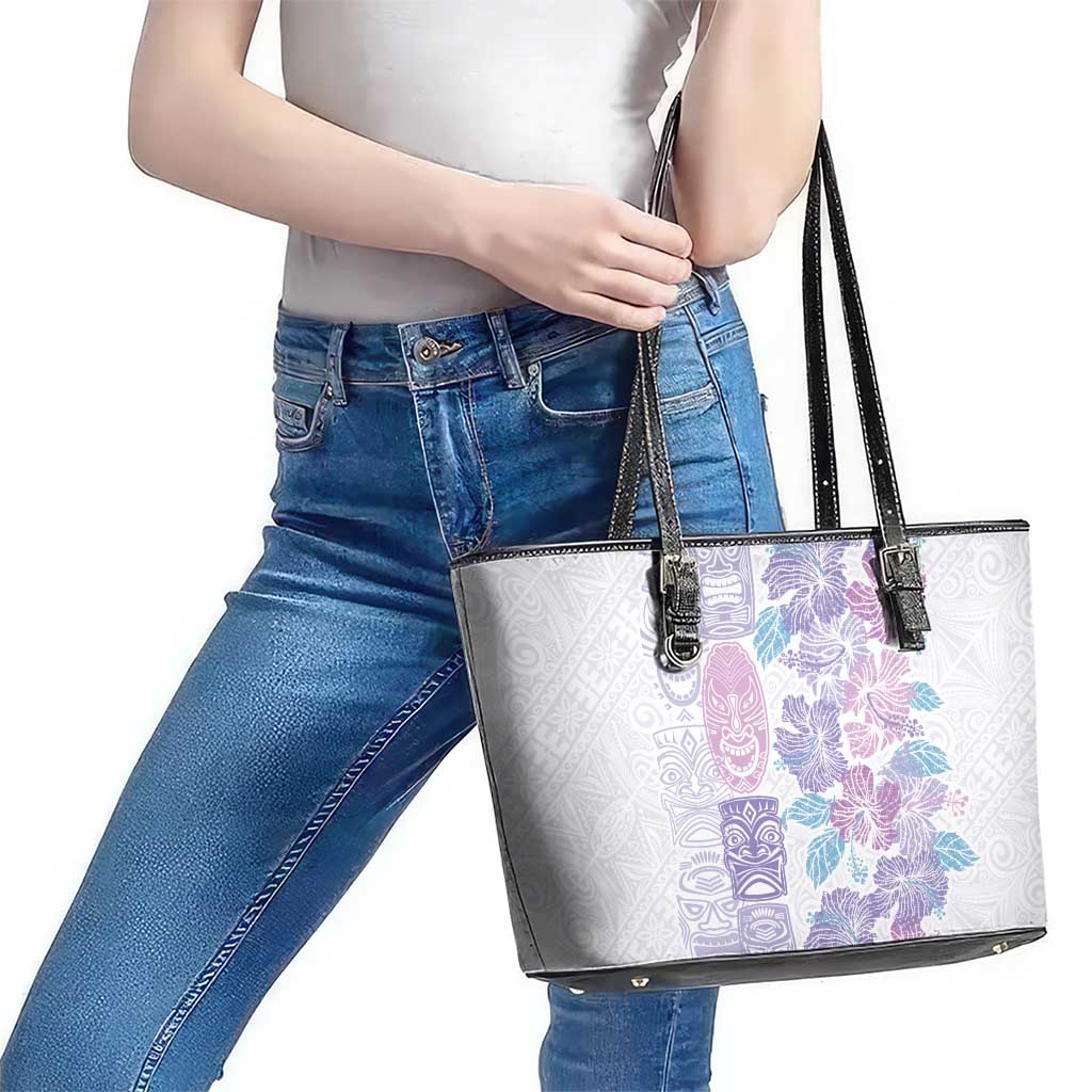 Christmas Aloha Hawaii Tiki Leather Tote Bag Hibiscus Winter Colors - Polynesian Pride