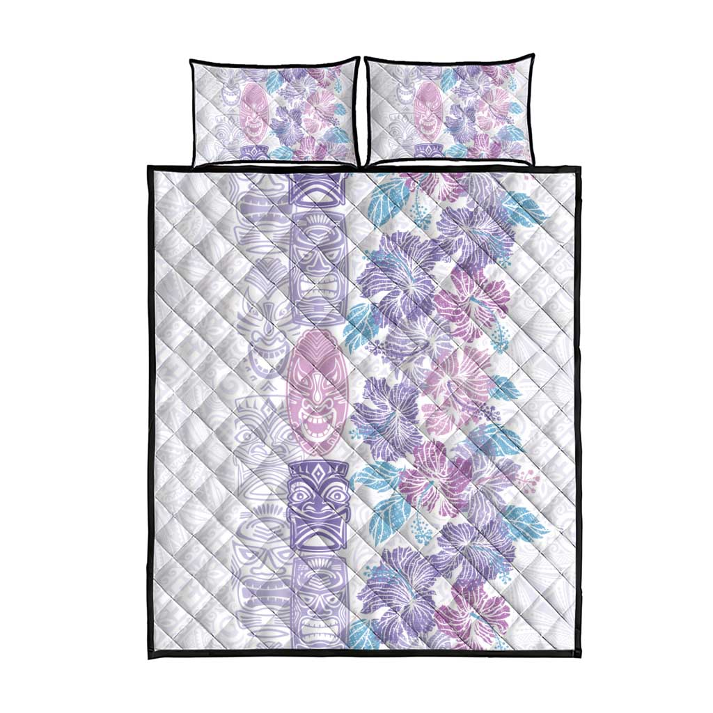 Christmas Aloha Hawaii Tiki Quilt Bed Set Hibiscus Winter Colors - Polynesian Pride