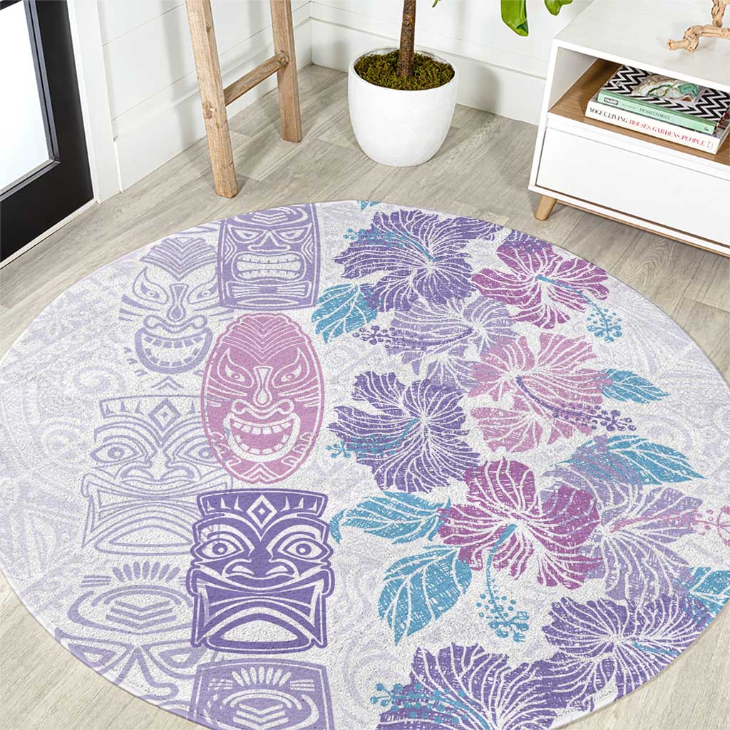 Christmas Aloha Hawaii Tiki Round Carpet Hibiscus Winter Colors - Polynesian Pride