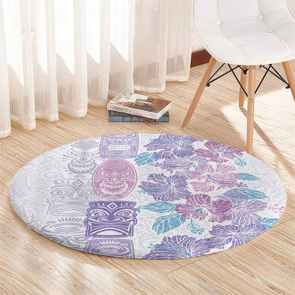 Christmas Aloha Hawaii Tiki Round Carpet Hibiscus Winter Colors - Polynesian Pride