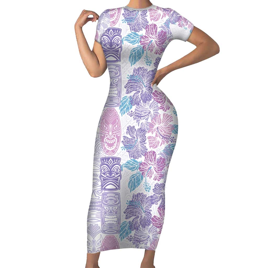 Christmas Aloha Hawaii Tiki Short Sleeve Bodycon Dress Hibiscus Winter Colors - Polynesian Pride