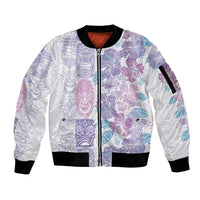 Christmas Aloha Hawaii Tiki Sleeve Zip Bomber Jacket Hibiscus Winter Colors - Polynesian Pride