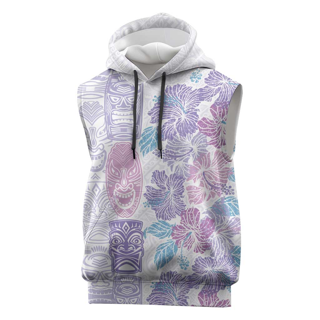 Christmas Aloha Hawaii Tiki Sleeveless Hoodie Hibiscus Winter Colors - Polynesian Pride