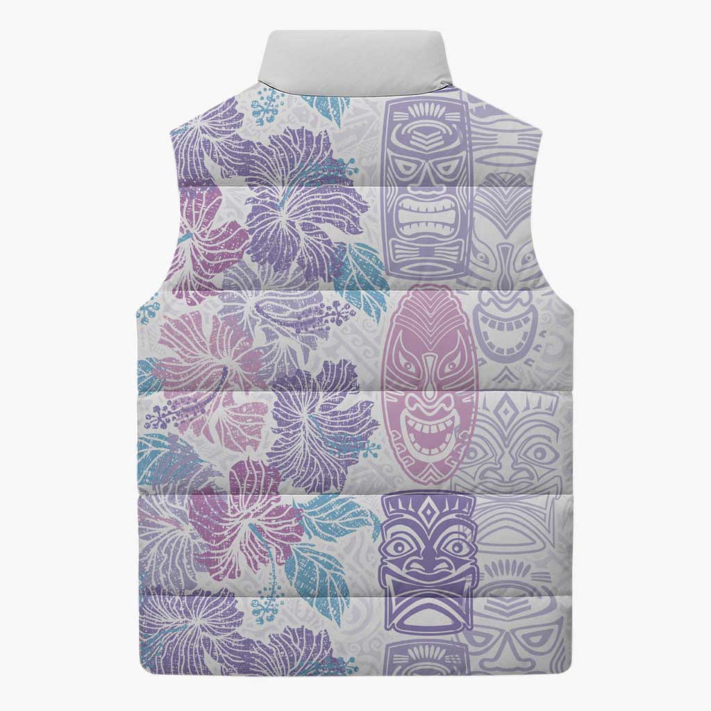 Christmas Aloha Hawaii Tiki Sleeveless Puffer Jacket Hibiscus Winter Colors - Polynesian Pride