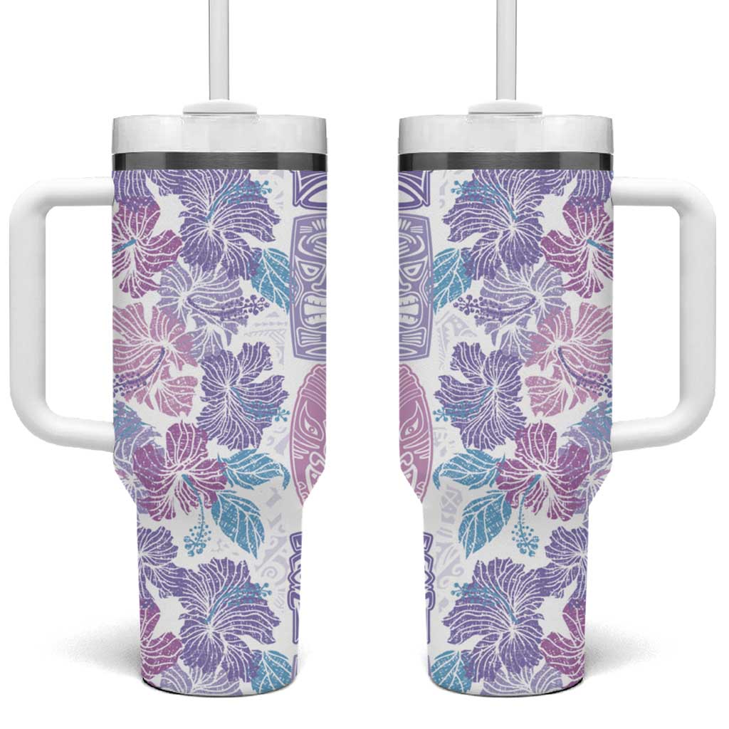 Christmas Aloha Hawaii Tiki Tumbler With Handle Hibiscus Winter Colors - Polynesian Pride