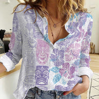 Christmas Aloha Hawaii Tiki Women Casual Shirt Hibiscus Winter Colors - Polynesian Pride