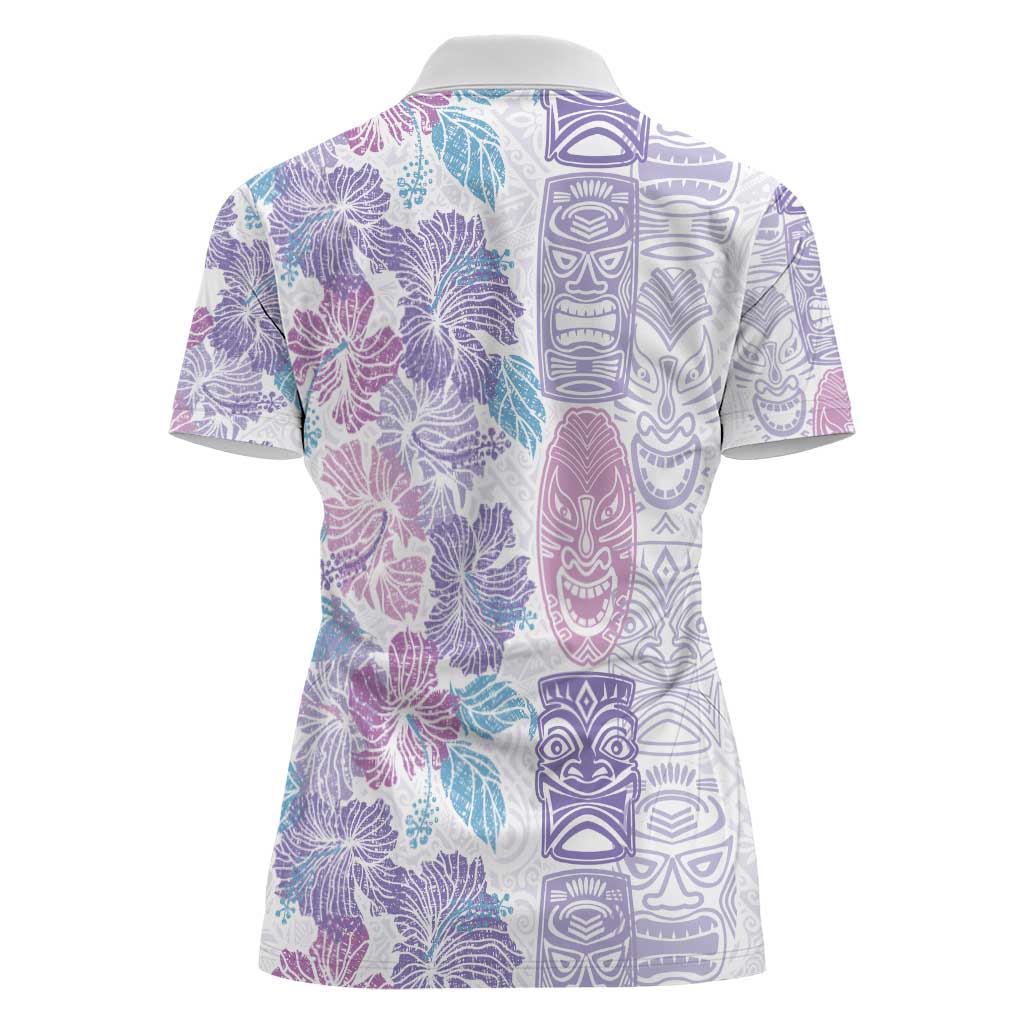 Christmas Aloha Hawaii Tiki Women Polo Shirt Hibiscus Winter Colors - Polynesian Pride