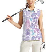 Christmas Aloha Hawaii Tiki Women Sleeveless Polo Shirt Hibiscus Winter Colors - Polynesian Pride