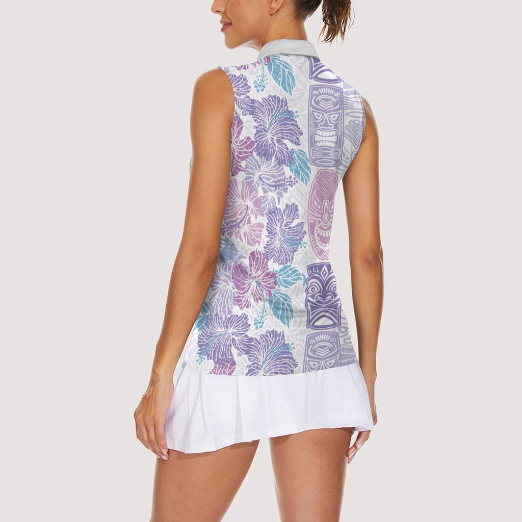Christmas Aloha Hawaii Tiki Women Sleeveless Polo Shirt Hibiscus Winter Colors - Polynesian Pride