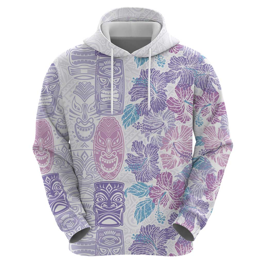 Christmas Aloha Hawaii Tiki Zip Hoodie Hibiscus Winter Colors - Polynesian Pride