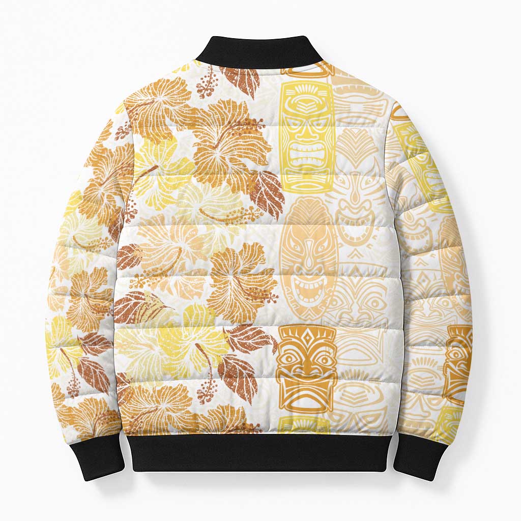 Christmas Aloha Hawaii Tiki Bomber Puffer Jacket Hibiscus Autumn Colors - Polynesian Pride