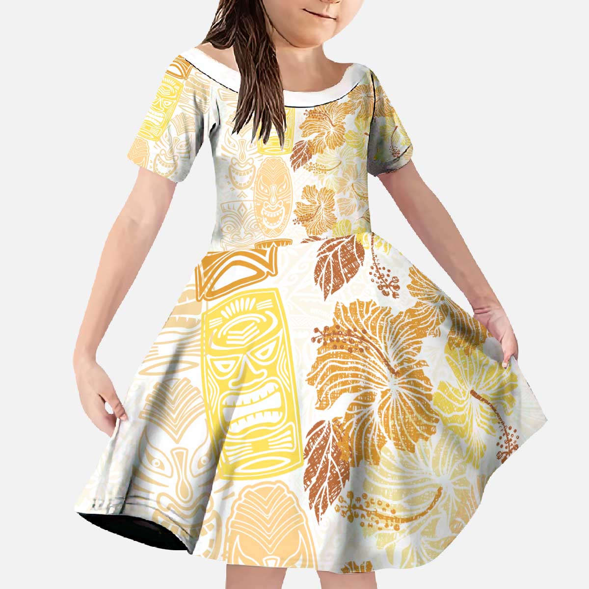 Christmas Aloha Hawaii Tiki Family Matching Off The Shoulder Long Sleeve Dress and Hawaiian Shirt Hibiscus Autumn Colors - Polynesian Pride