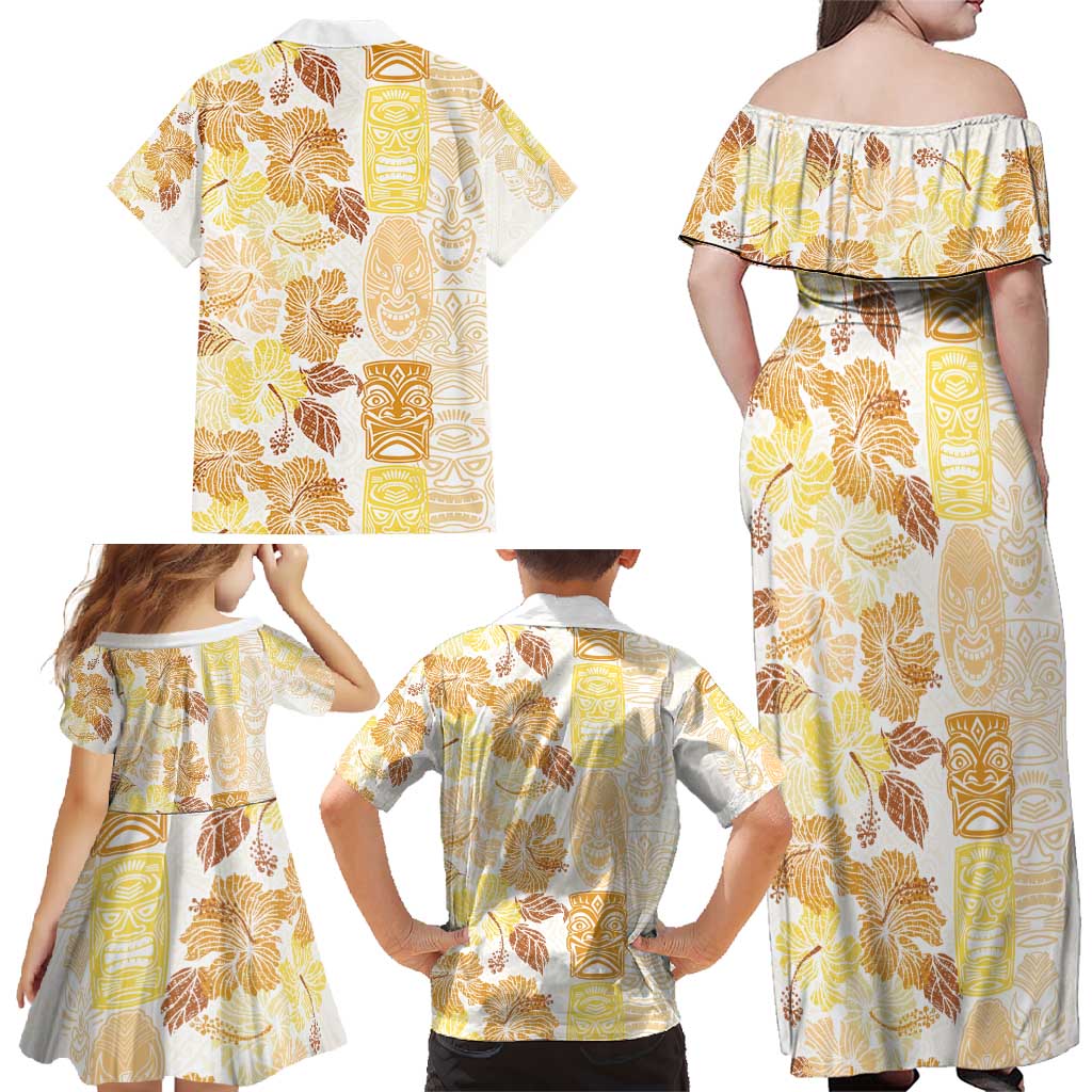 Christmas Aloha Hawaii Tiki Family Matching Off Shoulder Maxi Dress and Hawaiian Shirt Hibiscus Autumn Colors - Polynesian Pride