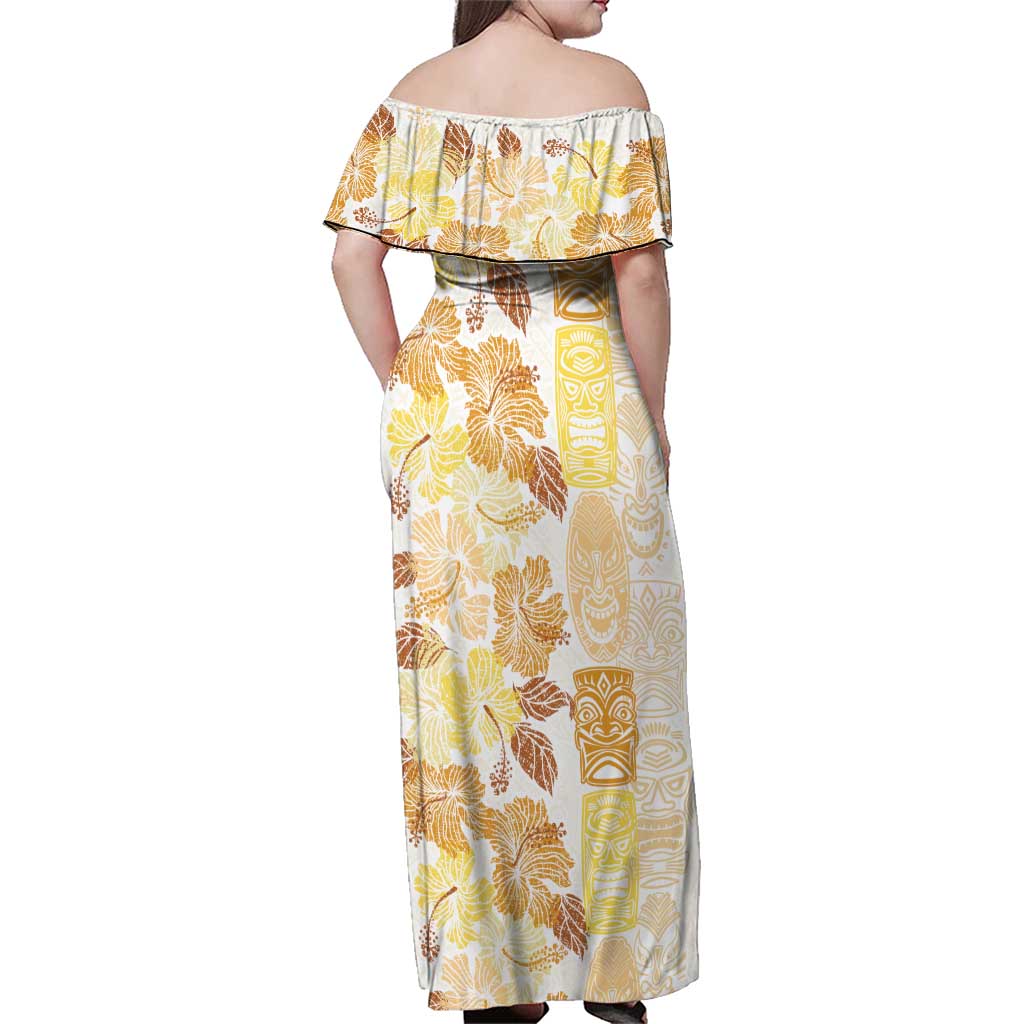 Christmas Aloha Hawaii Tiki Family Matching Off Shoulder Maxi Dress and Hawaiian Shirt Hibiscus Autumn Colors - Polynesian Pride