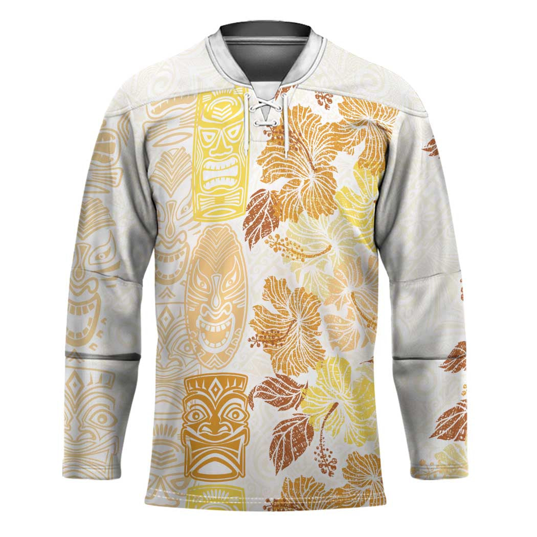 Christmas Aloha Hawaii Tiki Hockey Jersey Hibiscus Autumn Colors - Polynesian Pride
