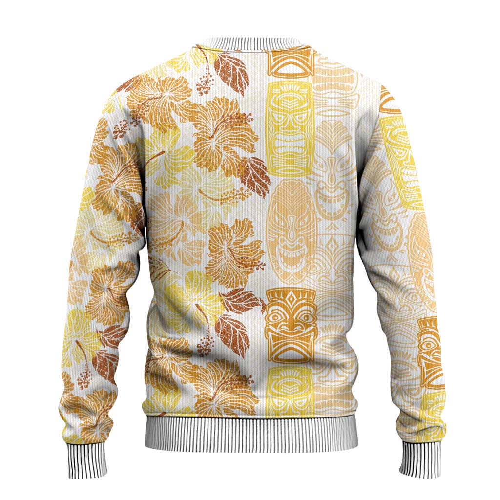 Christmas Aloha Hawaii Tiki Ugly Christmas Sweater Hibiscus Autumn Colors - Polynesian Pride