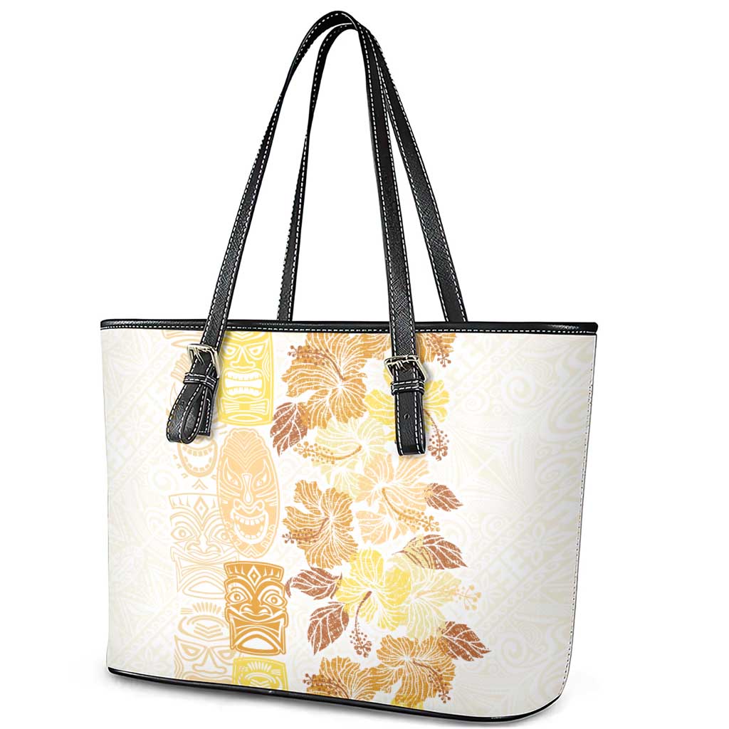 Christmas Aloha Hawaii Tiki Leather Tote Bag Hibiscus Autumn Colors - Polynesian Pride