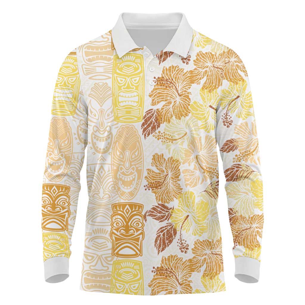 Christmas Aloha Hawaii Tiki Long Sleeve Polo Shirt Hibiscus Autumn Colors - Polynesian Pride