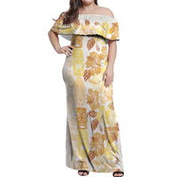 Christmas Aloha Hawaii Tiki Off Shoulder Maxi Dress Hibiscus Autumn Colors - Polynesian Pride