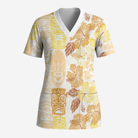Christmas Aloha Hawaii Tiki Scrub Top Hibiscus Autumn Colors - Polynesian Pride