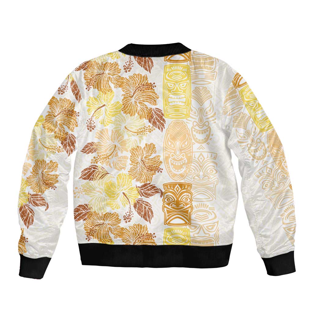 Christmas Aloha Hawaii Tiki Sleeve Zip Bomber Jacket Hibiscus Autumn Colors - Polynesian Pride