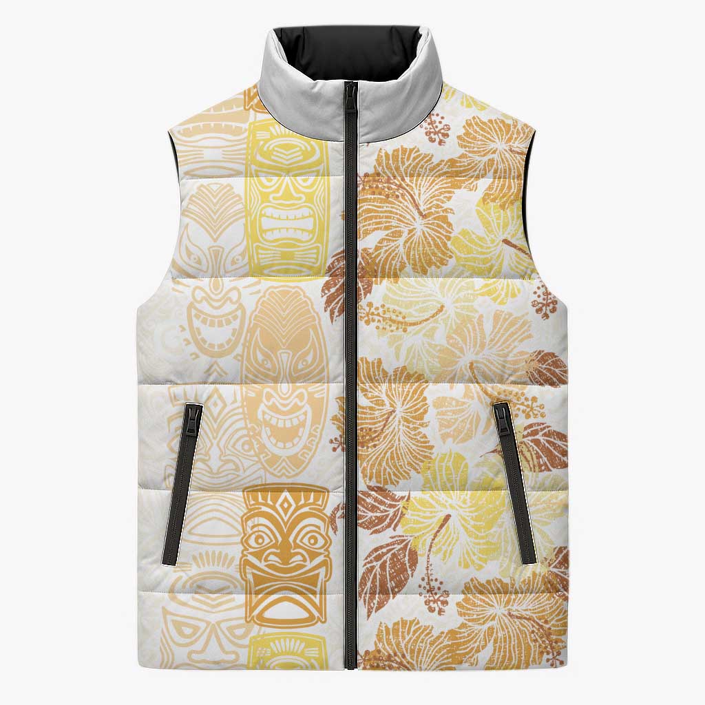 Christmas Aloha Hawaii Tiki Sleeveless Puffer Jacket Hibiscus Autumn Colors - Polynesian Pride