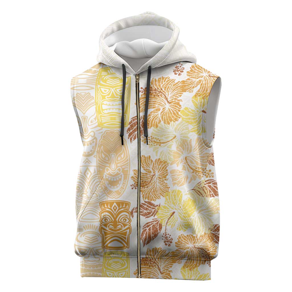 Christmas Aloha Hawaii Tiki Sleeveless Zip Hoodie Hibiscus Autumn Colors - Polynesian Pride