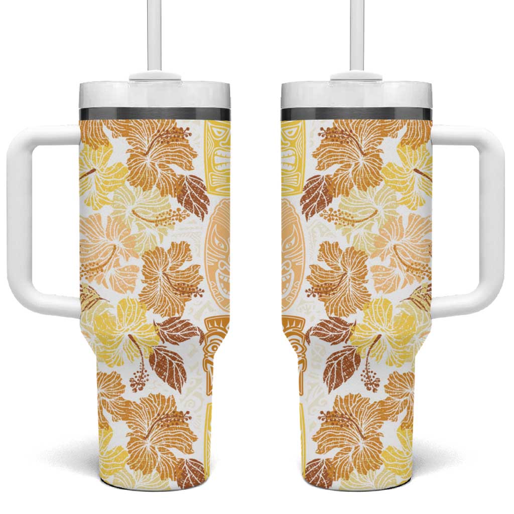 Christmas Aloha Hawaii Tiki Tumbler With Handle Hibiscus Autumn Colors - Polynesian Pride