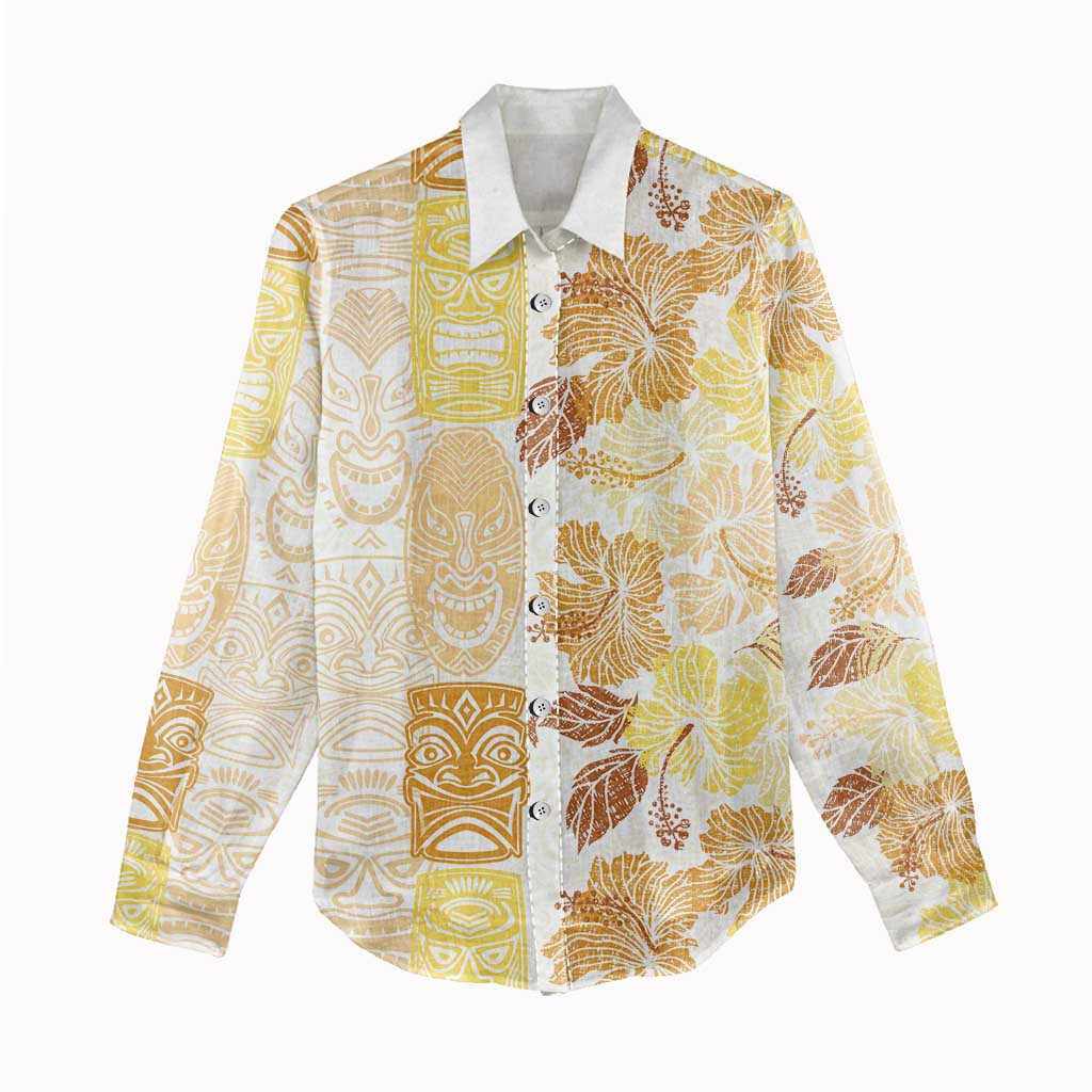 Christmas Aloha Hawaii Tiki Women Casual Shirt Hibiscus Autumn Colors - Polynesian Pride