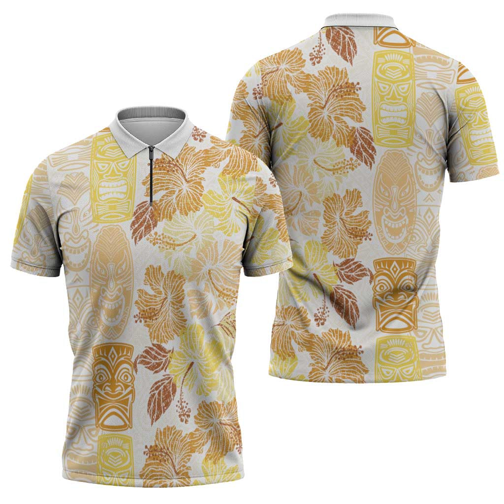 Christmas Aloha Hawaii Tiki Zipper Polo Shirt Hibiscus Autumn Colors - Polynesian Pride