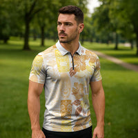 Christmas Aloha Hawaii Tiki Zipper Polo Shirt Hibiscus Autumn Colors - Polynesian Pride