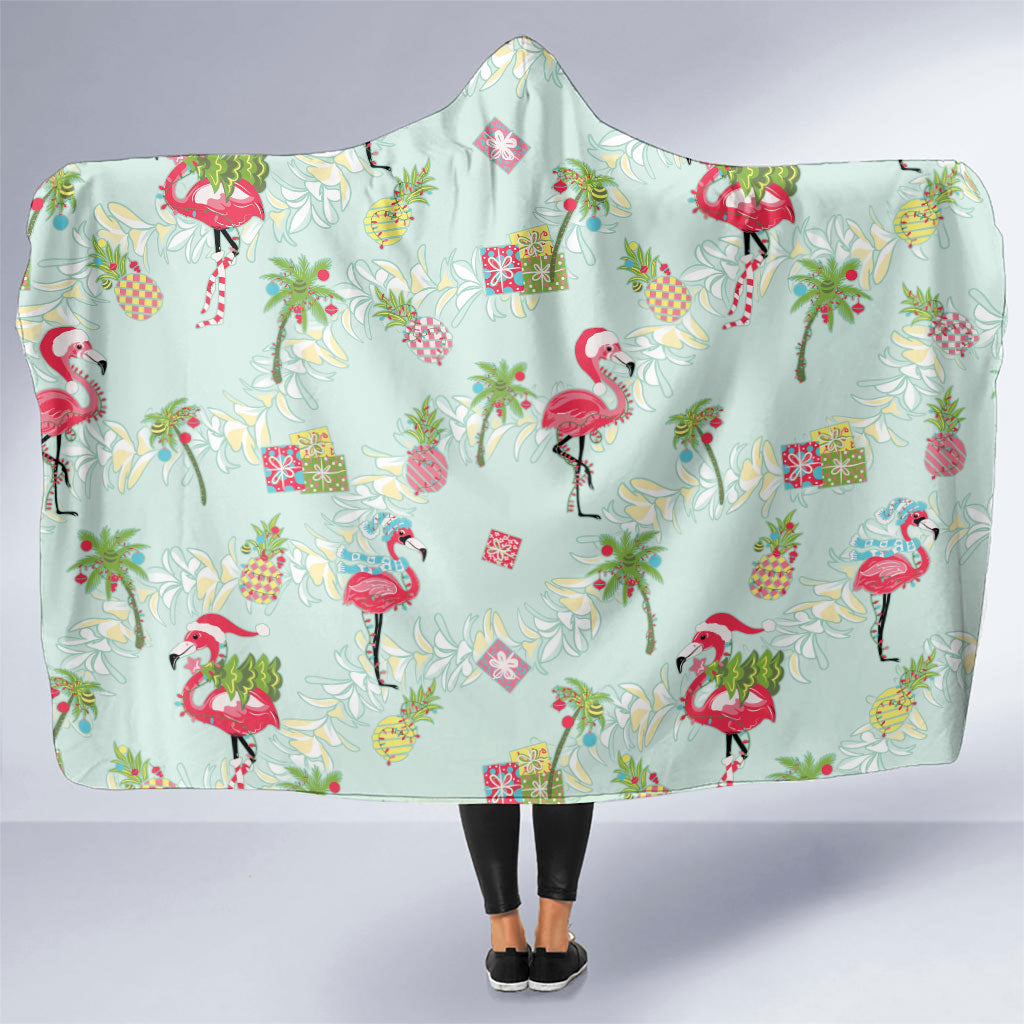 Aloha Hawaii Christmas Seamless Hooded Blanket Plumeria Lei LT7 One Size Cerulean - Polynesian Pride