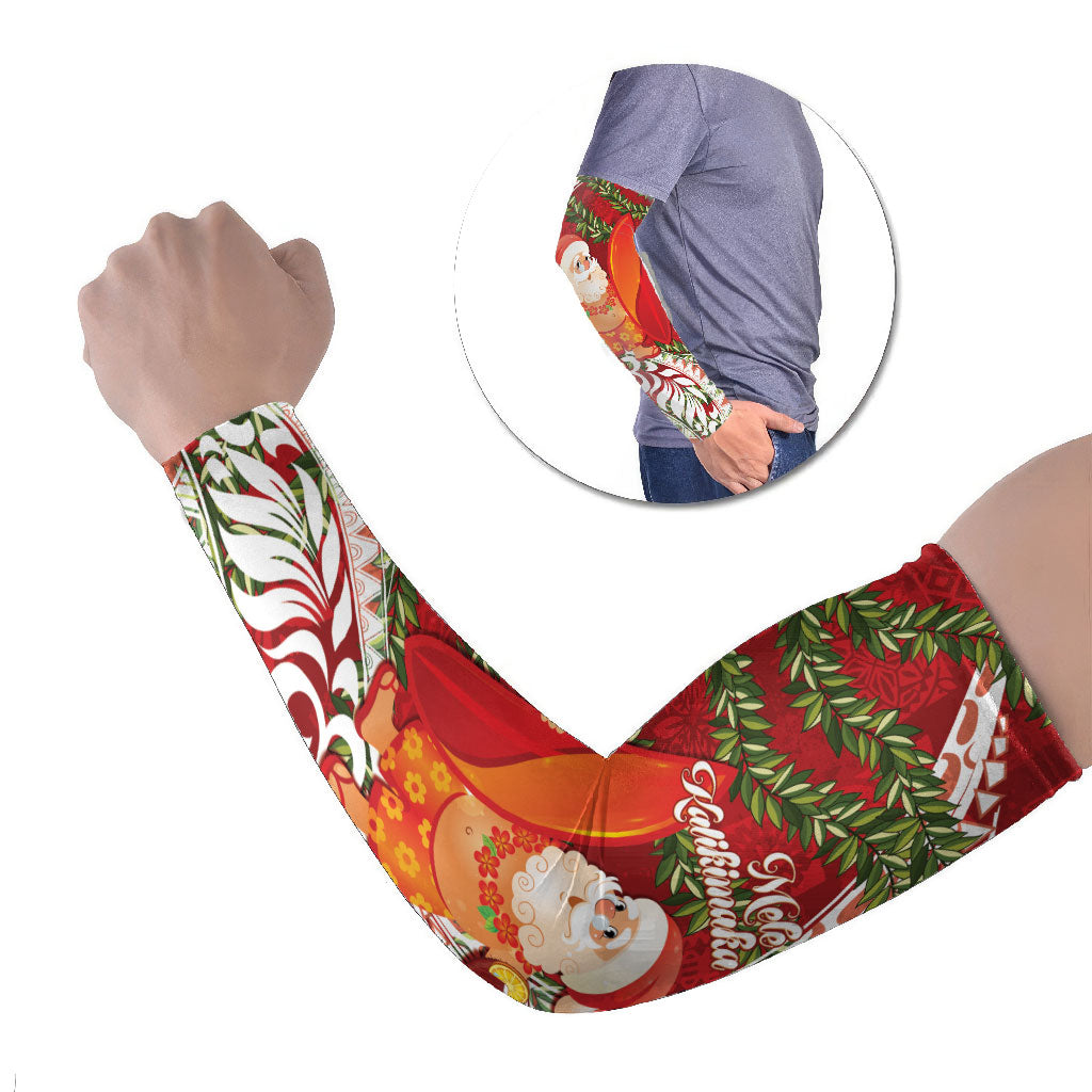 Mele Kalikimaka Hawaii Christmas Maile Lei Arm Sleeves Tropical Santa