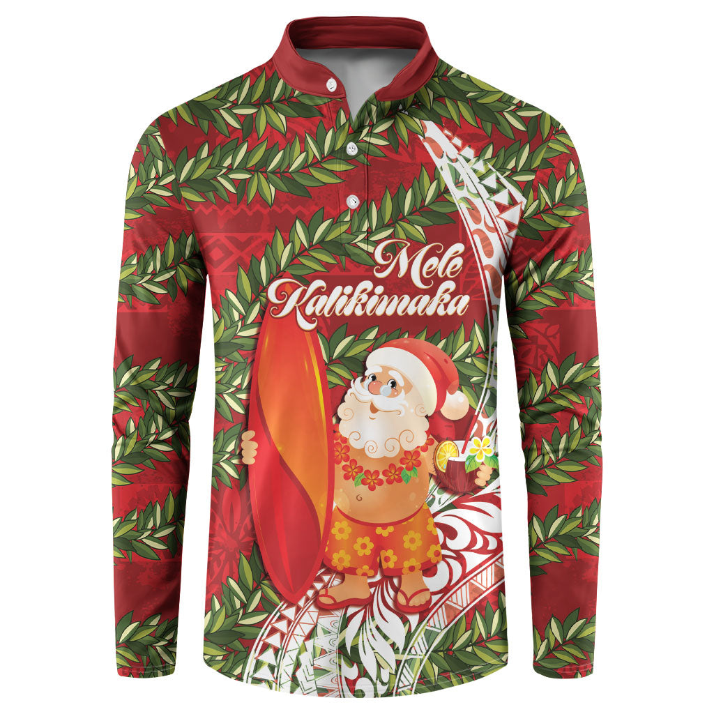 Mele Kalikimaka Hawaii Christmas Maile Lei Button Sweatshirt Tropical Santa
