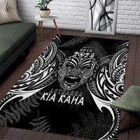Custom New Zealand Rugby Area Rug 2023 World Cup Aotearoa Haka Face LT7 Black - Polynesian Pride