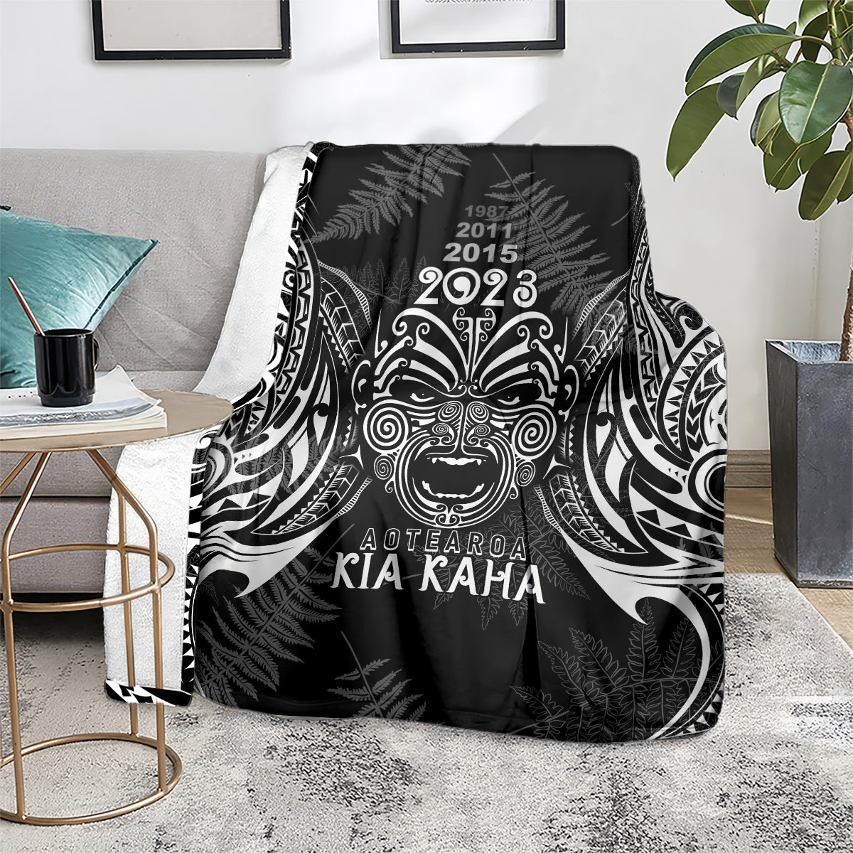 Custom New Zealand Rugby Blanket 2023 World Cup Aotearoa Haka Face LT7 - Polynesian Pride