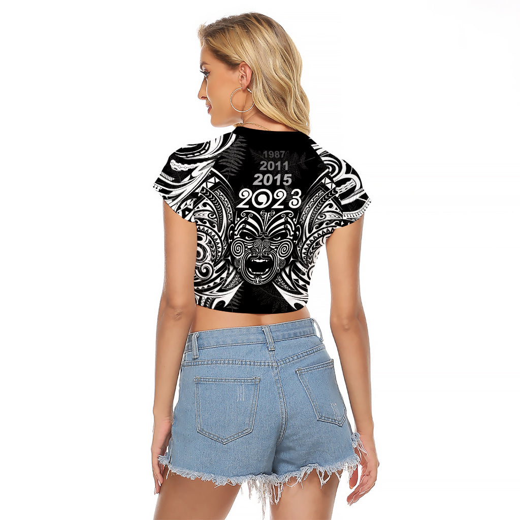 Custom New Zealand Rugby Raglan Cropped T Shirt 2023 World Cup Aotearoa Haka Face LT7 - Polynesian Pride