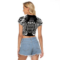 Custom New Zealand Rugby Raglan Cropped T Shirt 2023 World Cup Aotearoa Haka Face LT7 - Polynesian Pride